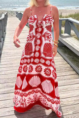 Vacation Geometric Print Lace Up V Neck Sling Dresses