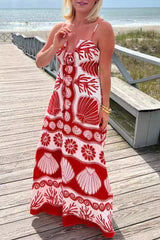 Vacation Geometric Print Lace Up V Neck Sling Dresses
