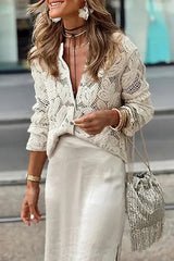 Casual Street Hook Flower Hollow Out O Neck Blouses