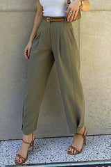 Pocket With Belt Loose High Waist Harlan Solid Color Bottoms