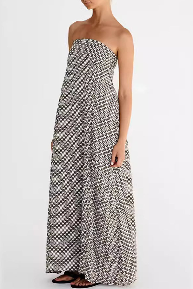 Street Geometric Print Zipper Strapless Strapless Dresses