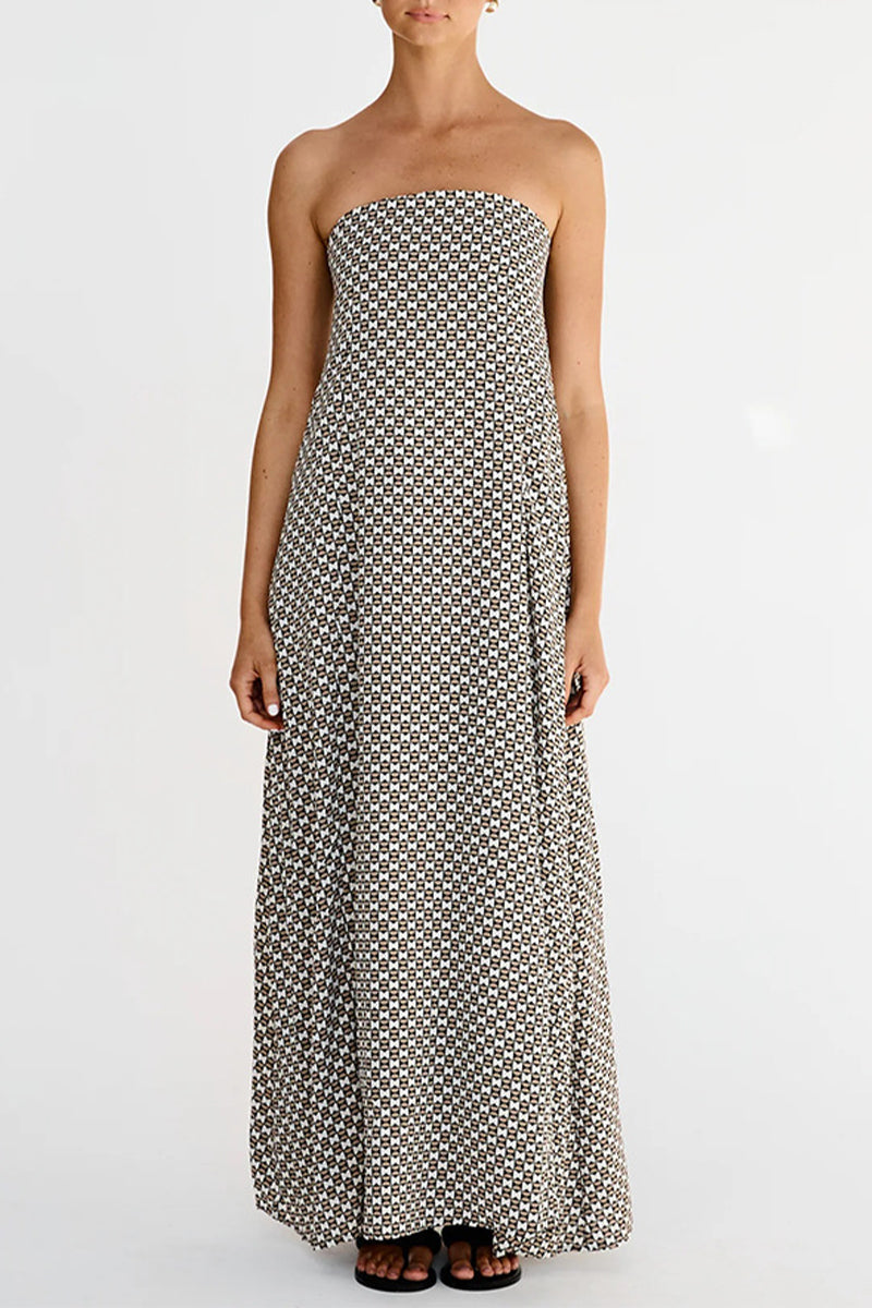 Street Geometric Print Zipper Strapless Strapless Dresses