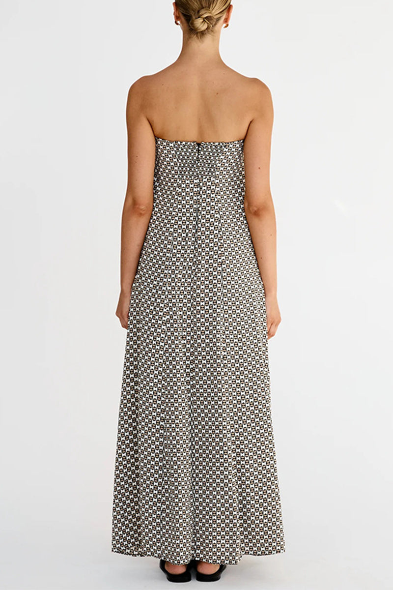 Street Geometric Print Zipper Strapless Strapless Dresses