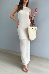 Vacation Solid Color Hollow Out Slit O Neck Sleeveless Dresses