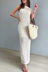 Vacation Solid Color Hollow Out Slit O Neck Sleeveless Dresses