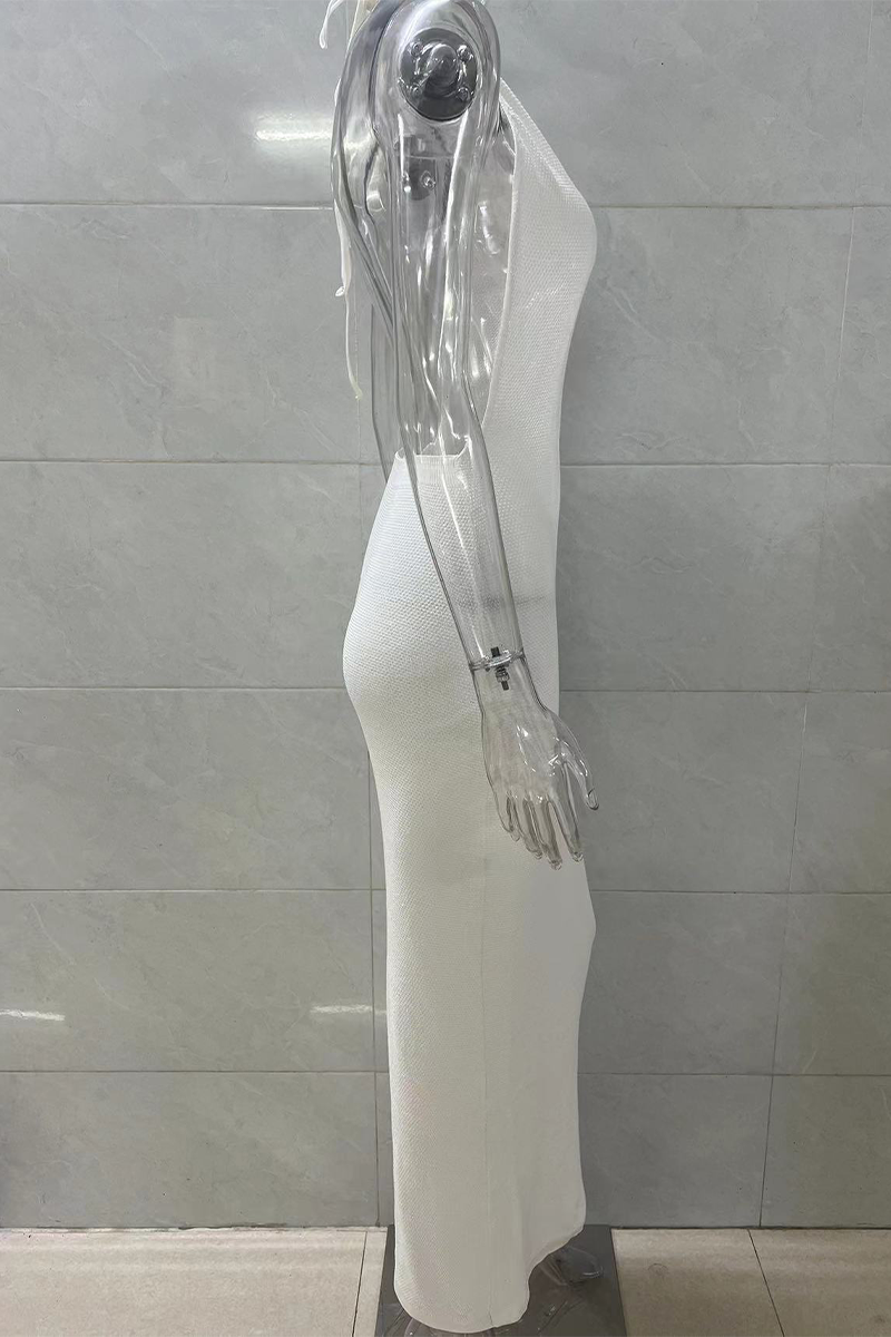 Solid Color Lace Up Backless Halter One Step Skirt Dresses