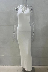 Solid Color Lace Up Backless Halter One Step Skirt Dresses