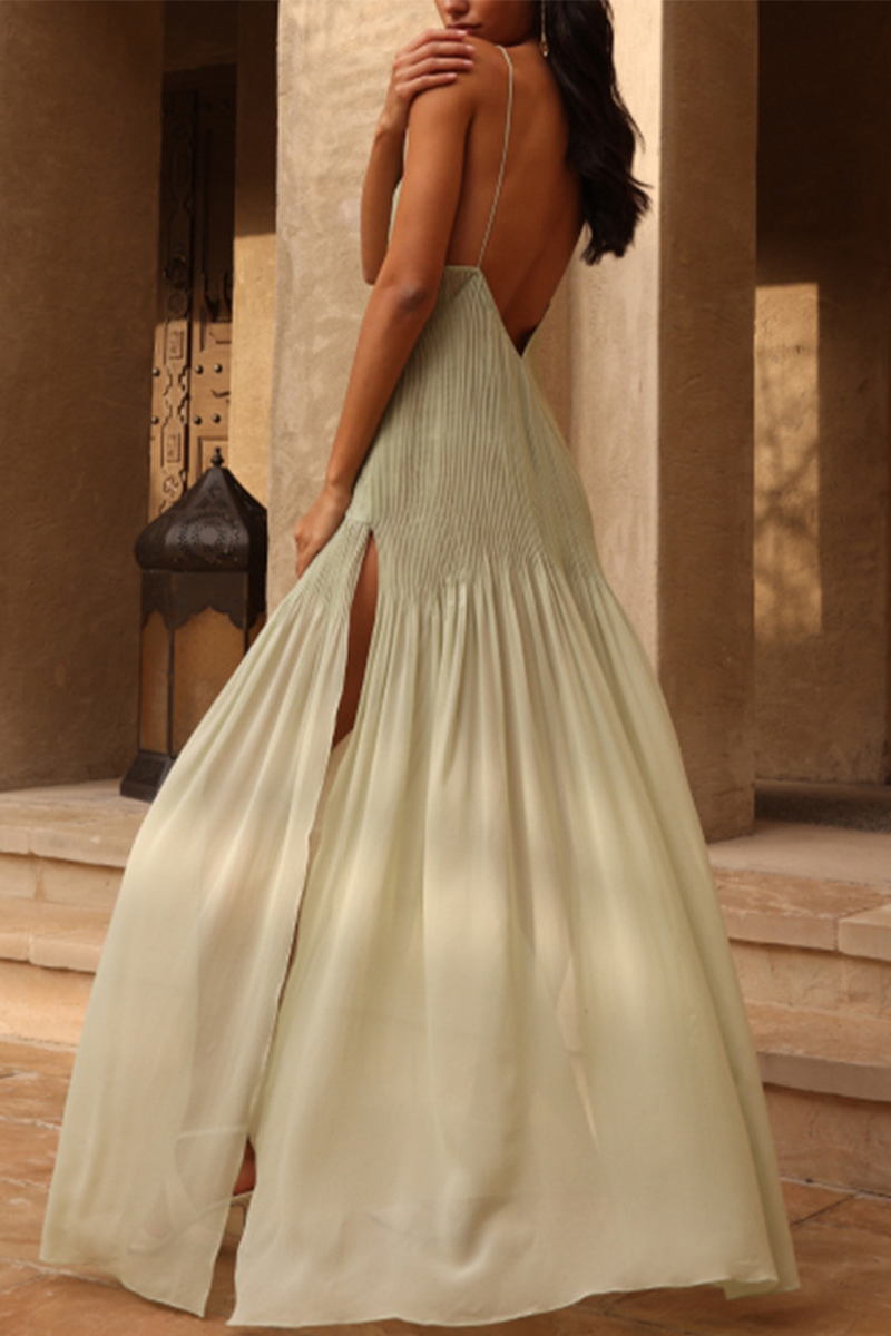 Vacation See-Through Slit V Neck Sling Dresses