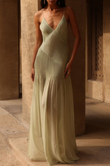 Vacation See-Through Slit V Neck Sling Dresses