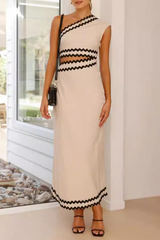 Ripple Patchwork Contrast Oblique Collar One Step Skirt Dresses