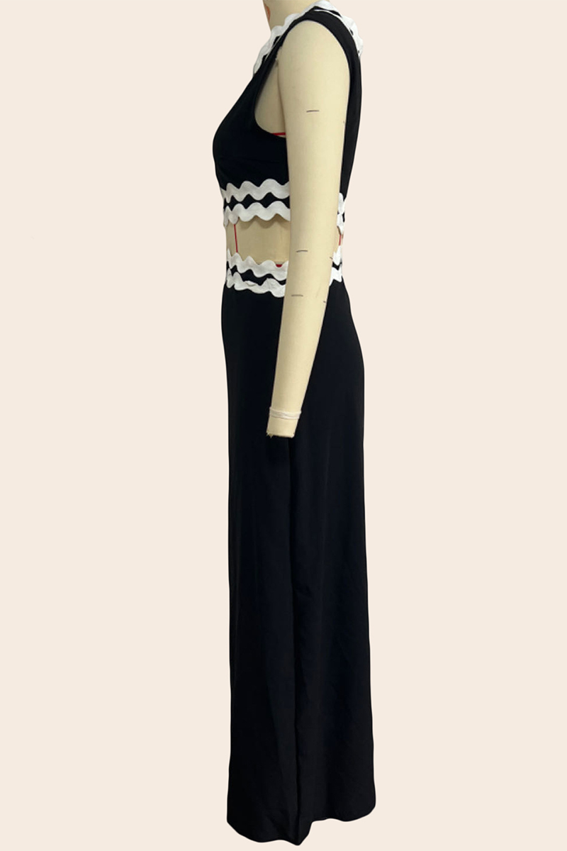 Ripple Patchwork Contrast Oblique Collar One Step Skirt Dresses