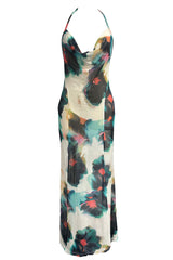 Floral Print Lace Up Backless Halter One Step Skirt Dresses