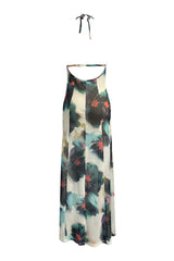 Floral Print Lace Up Backless Halter One Step Skirt Dresses