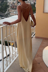 Vacation Solid Color Hollow Out Backless O Neck Sling Dresses
