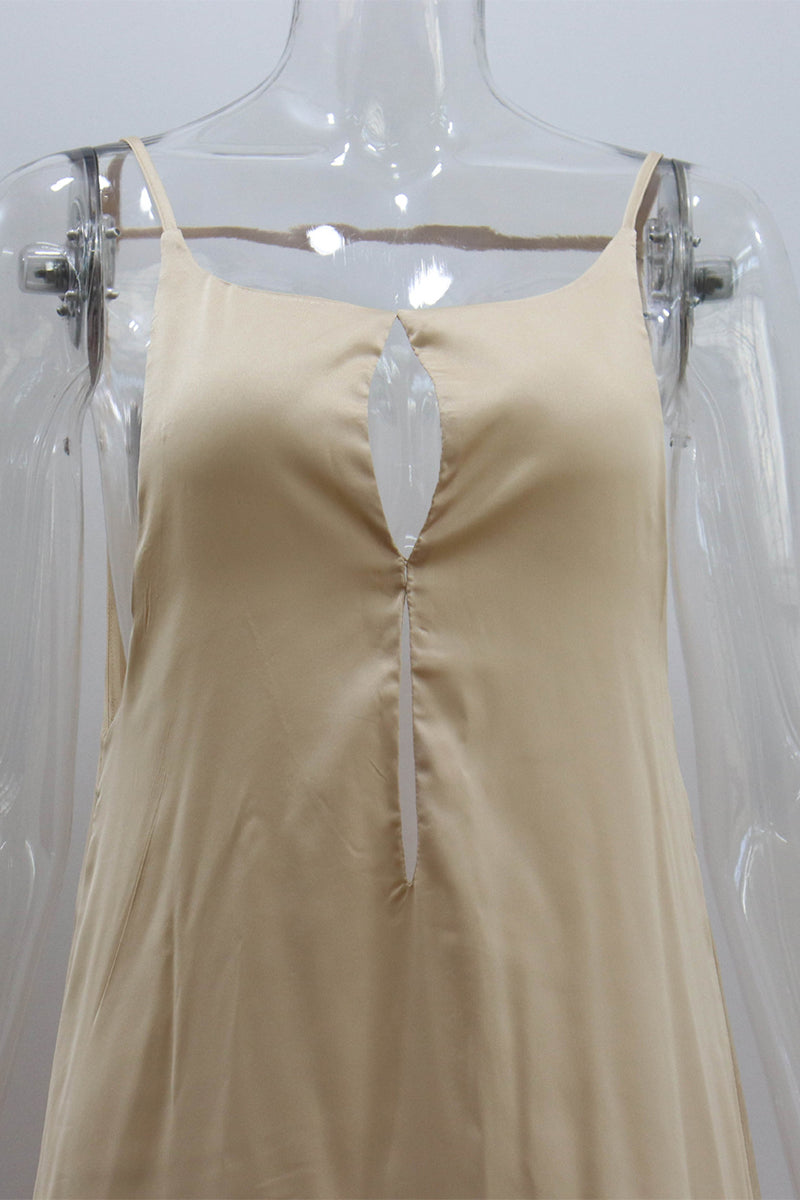 Vacation Solid Color Hollow Out Backless O Neck Sling Dresses