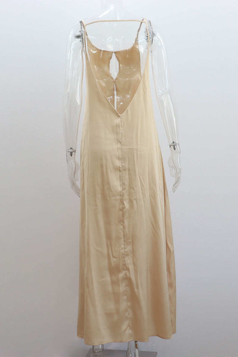 Vacation Solid Color Hollow Out Backless O Neck Sling Dresses