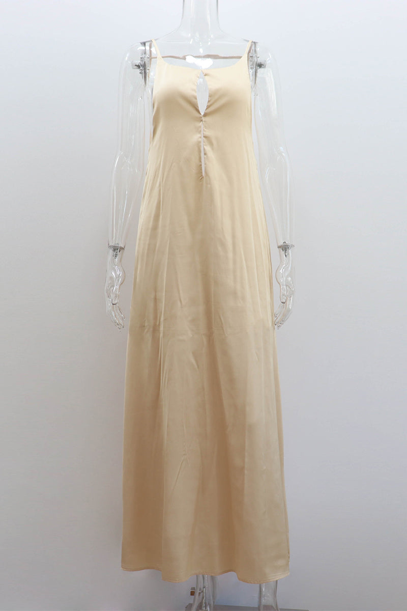Vacation Solid Color Hollow Out Backless O Neck Sling Dresses