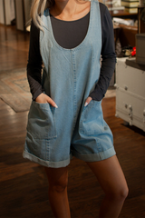 Pocket U Neck Sleeveless Loose Denim Jumpsuits
