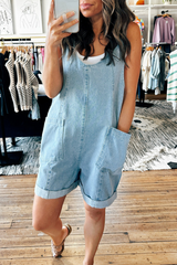 Pocket U Neck Sleeveless Loose Denim Jumpsuits
