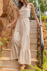 Pocket Ruffle Turtleneck Sleeveless Two Pieces