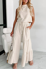 Pocket Ruffle Turtleneck Sleeveless Two Pieces