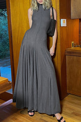 Street Backless Pleated Mandarin Collar Pleated Dresses