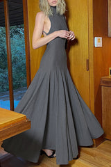 Street Backless Pleated Mandarin Collar Pleated Dresses