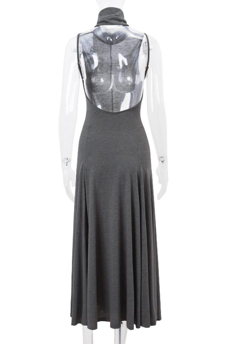 Street Backless Pleated Mandarin Collar Pleated Dresses