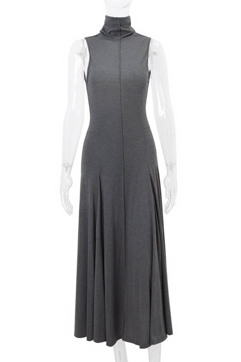 Street Backless Pleated Mandarin Collar Pleated Dresses
