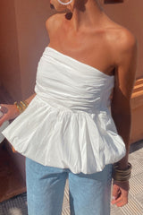 Daily Solid Color Ruffle Strapless Tops
