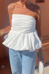 Daily Solid Color Ruffle Strapless Tops