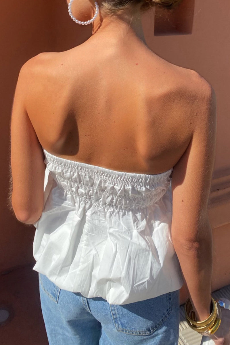 Daily Solid Color Ruffle Strapless Tops
