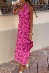 Celebrities Flowers Print Backless Halter One Step Skirt Dresses