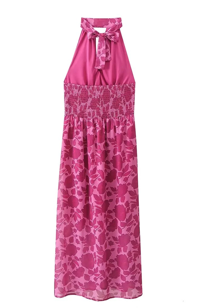 Celebrities Flowers Print Backless Halter One Step Skirt Dresses