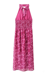 Celebrities Flowers Print Backless Halter One Step Skirt Dresses