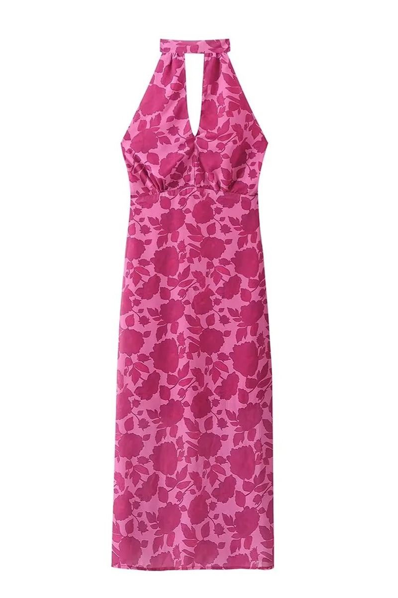 Celebrities Flowers Print Backless Halter One Step Skirt Dresses