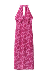 Celebrities Flowers Print Backless Halter One Step Skirt Dresses