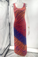 Vacation Tie Dye Print Strap Design Contrast U Neck Printed Dresses
