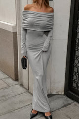 Street Solid Color Ruched Off Shoulder One Step Skirt Dresses
