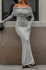 Street Solid Color Ruched Off Shoulder One Step Skirt Dresses
