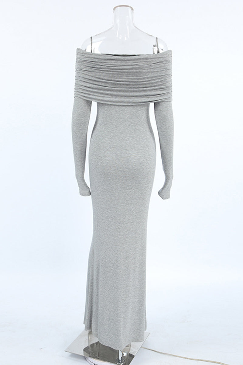 Street Solid Color Ruched Off Shoulder One Step Skirt Dresses