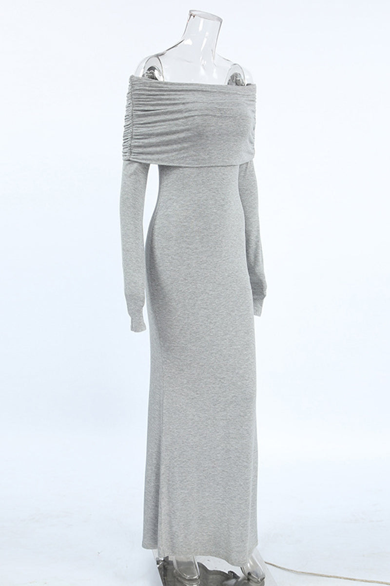 Street Solid Color Ruched Off Shoulder One Step Skirt Dresses