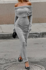 Street Solid Color Ruched Off Shoulder One Step Skirt Dresses