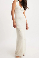 Solid Color Flower Shape V Neck One Step Skirt Dresses