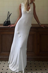 Solid Color Flower Shape V Neck One Step Skirt Dresses