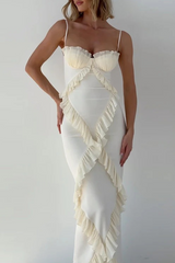 Solid Color Patchwork Ruffle V Neck Sling Dresses