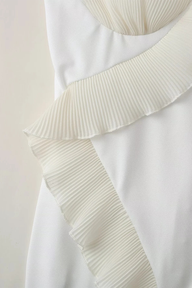 Solid Color Patchwork Ruffle V Neck Sling Dresses