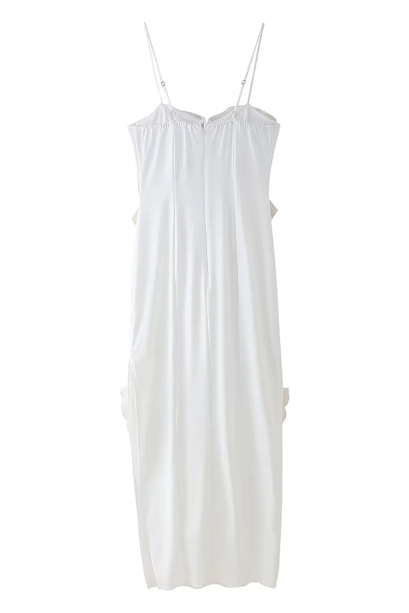 Solid Color Patchwork Ruffle V Neck Sling Dresses