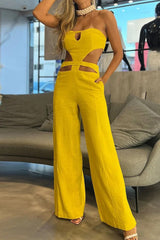 Daily Hollow Out Pocket Strapless Skinny Jumpsuits
