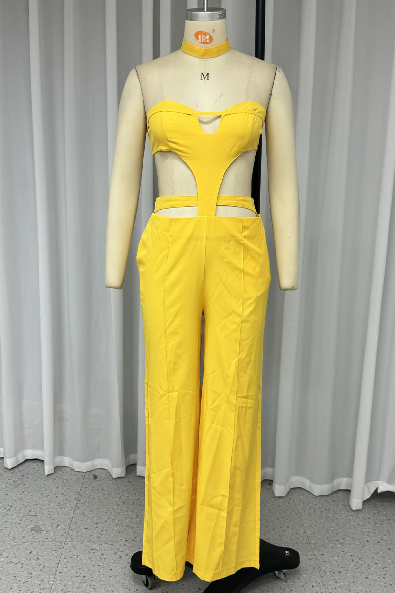 Daily Hollow Out Pocket Strapless Skinny Jumpsuits